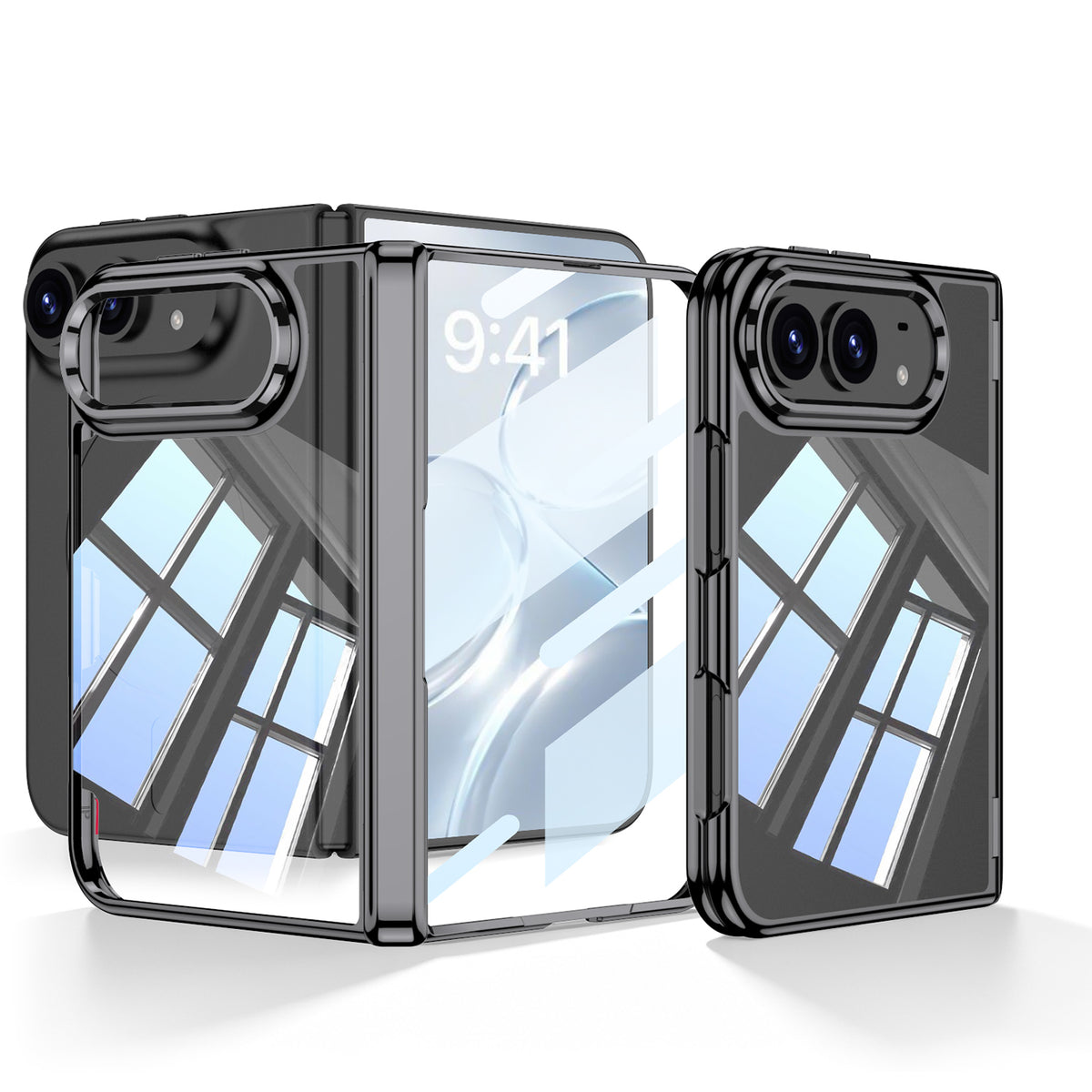iPhone Ultra - Magnetic Hinge Protection Clear Plating Cover Built-in Tempered Glass Film