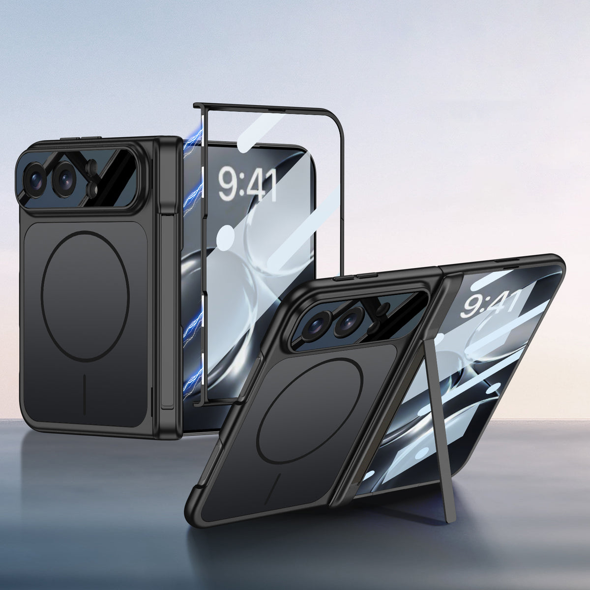 iPhone Duo | Magnetic Hinge Protection Phone Case Built-in Tempered Glass Film & Hinge Kickstand & Magnetic Ring