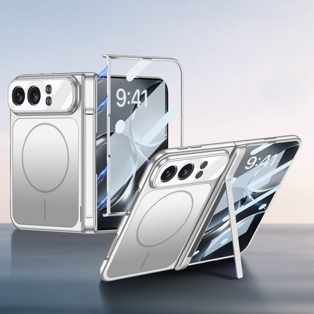 iPhone Duo | Magnetic Hinge Protection Phone Case Built-in Tempered Glass Film & Hinge Kickstand & Magnetic Ring