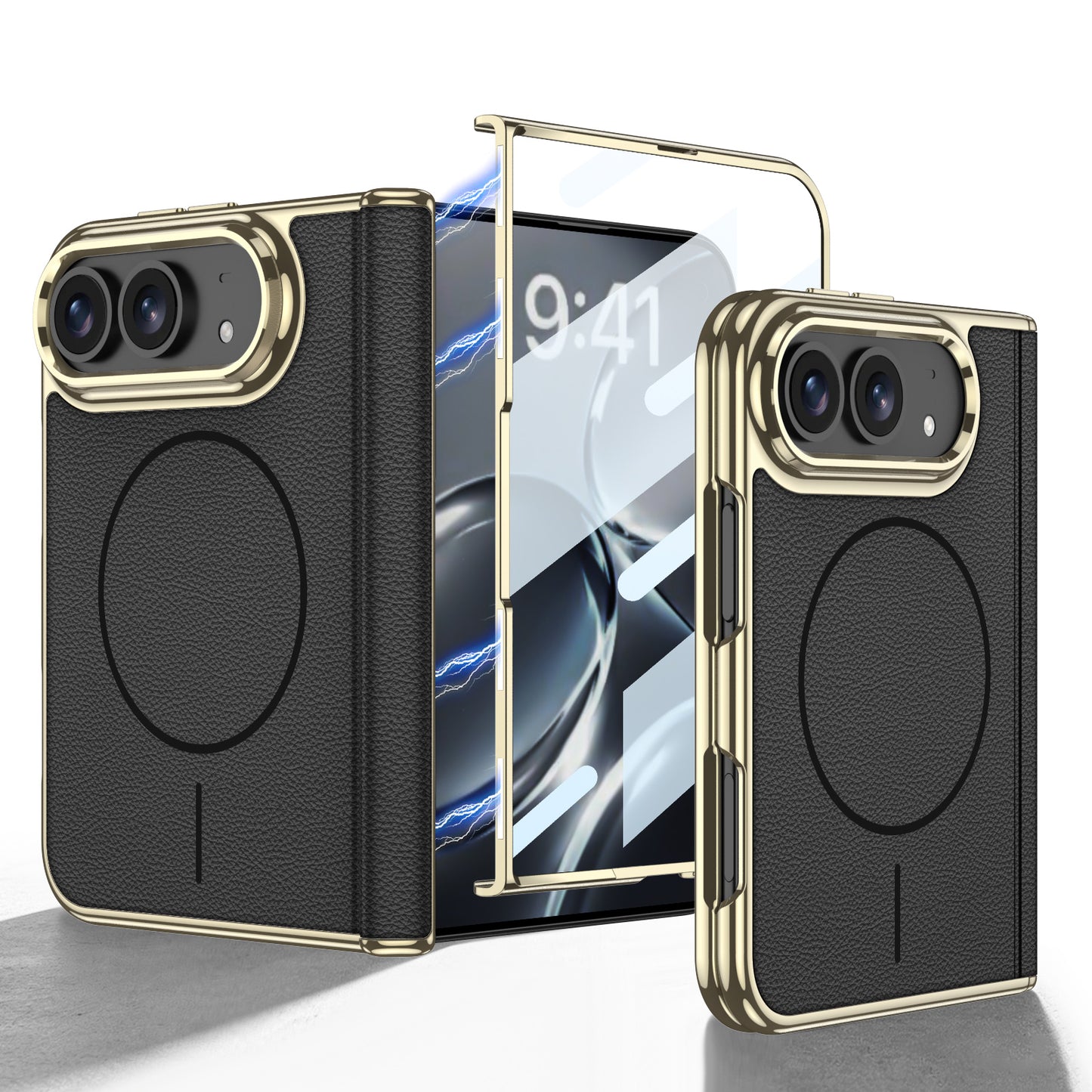 iPhone Ultra - Golden Plating Leather Cover Built-in Tempered Glass Screen & Magnetic Coil
