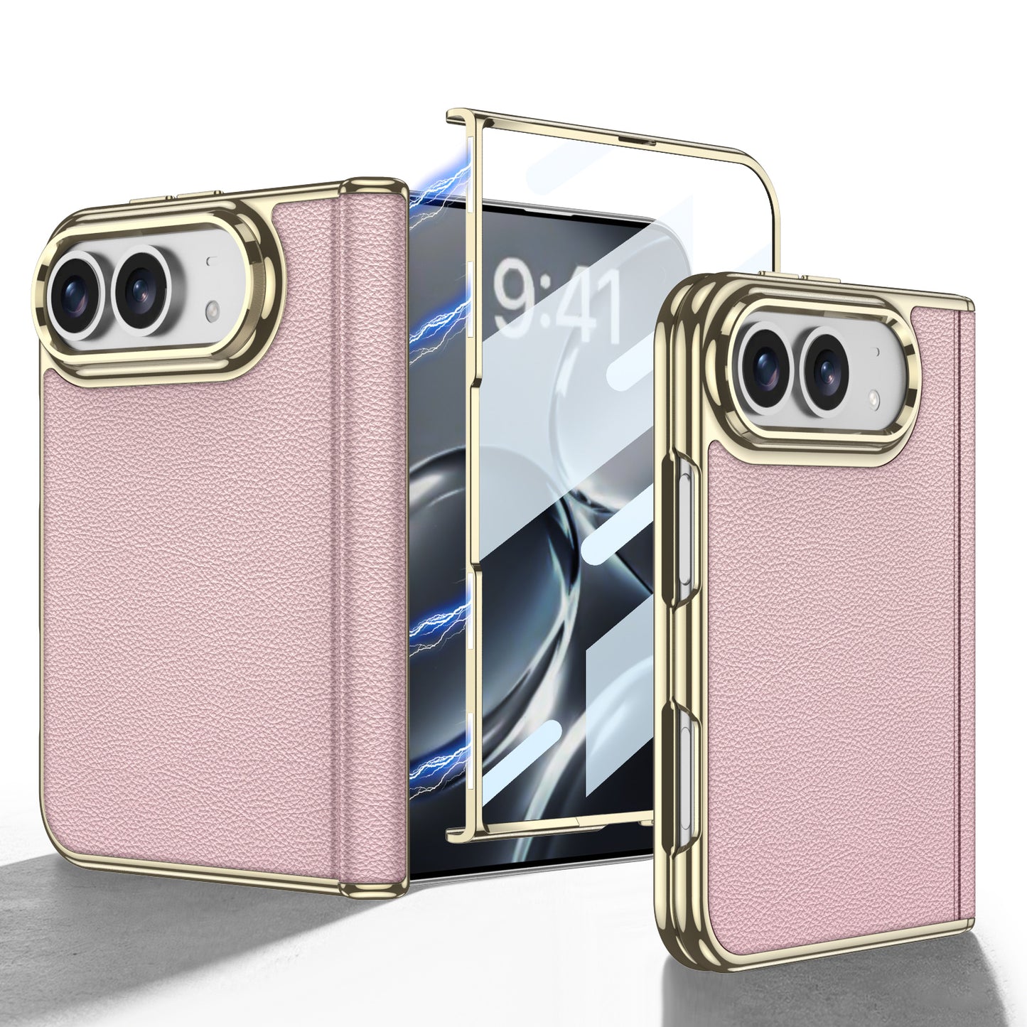 iPhone Ultra - Golden Plating Leather Cover Built-in Tempered Glass Screen