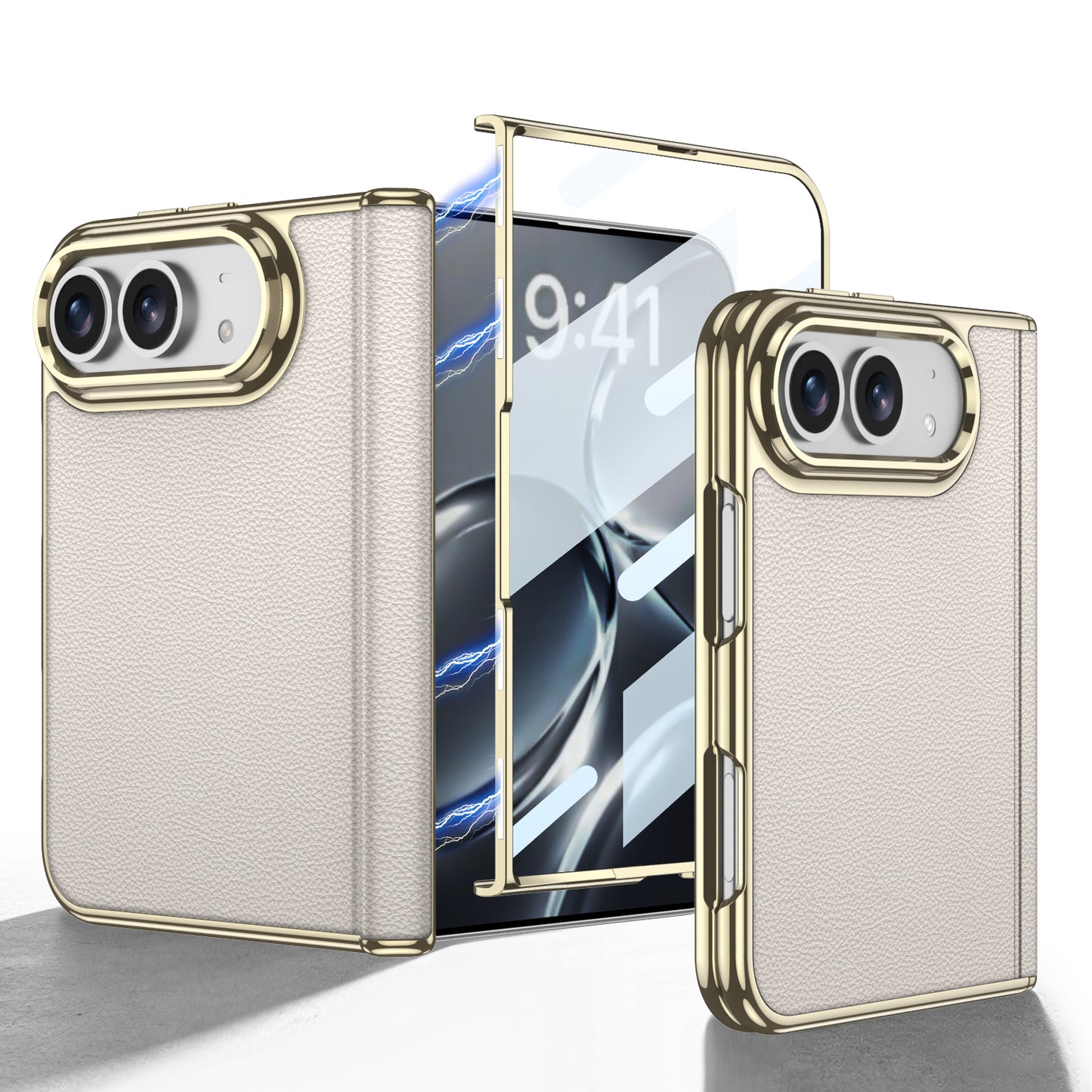 iPhone Ultra - Golden Plating Leather Cover Built-in Tempered Glass Screen