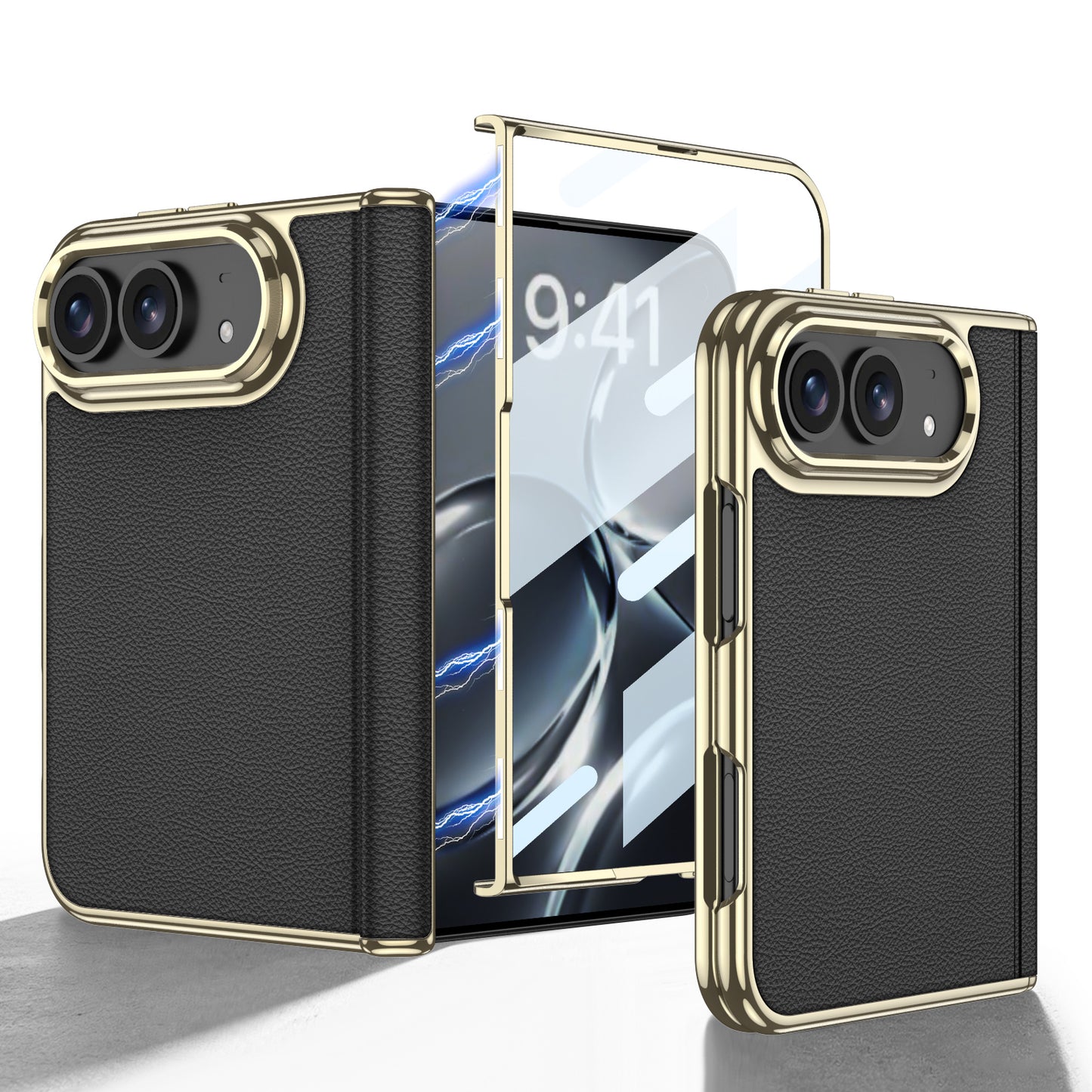 iPhone Ultra - Golden Plating Leather Cover Built-in Tempered Glass Screen