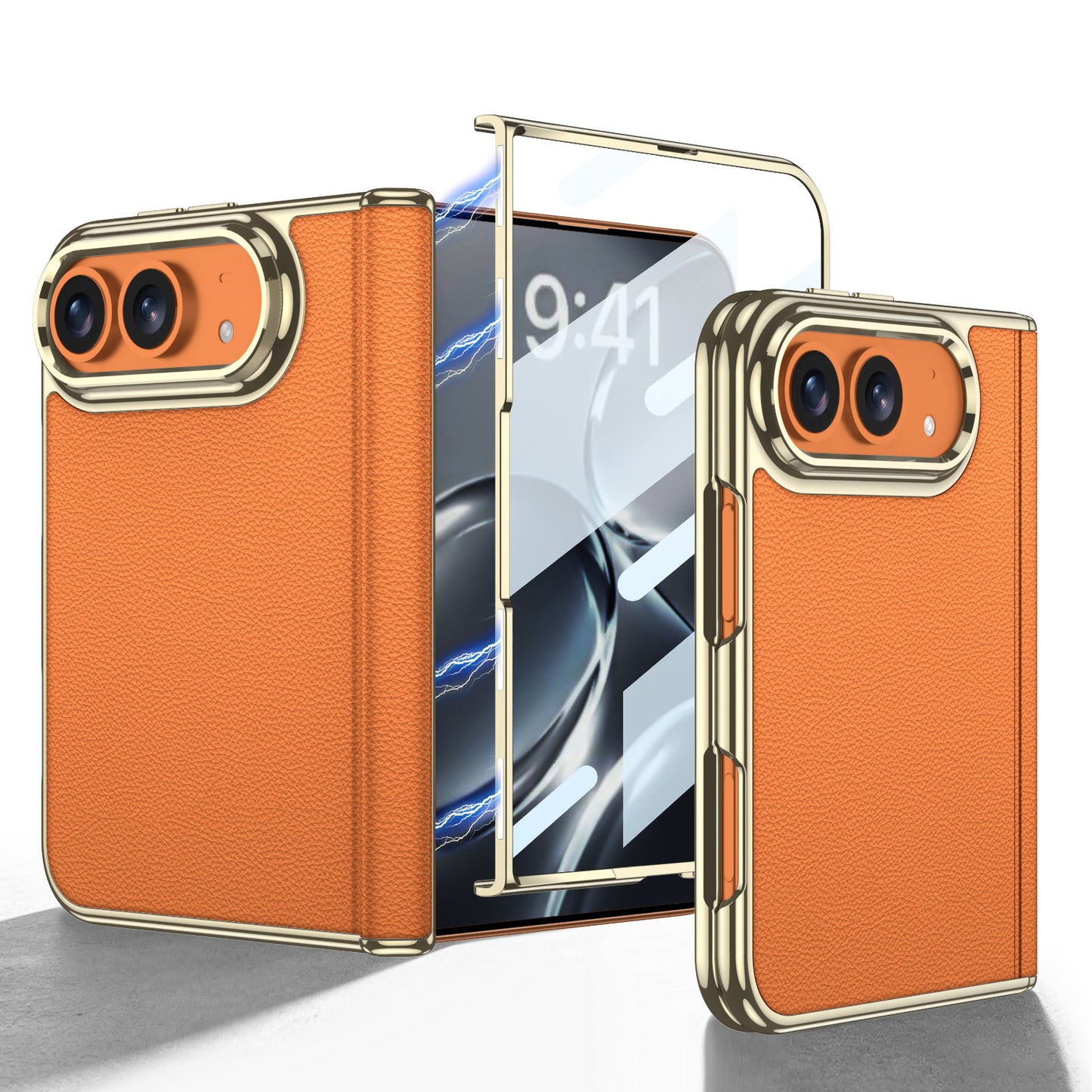 iPhone Ultra - Golden Plating Leather Cover Built-in Tempered Glass Screen