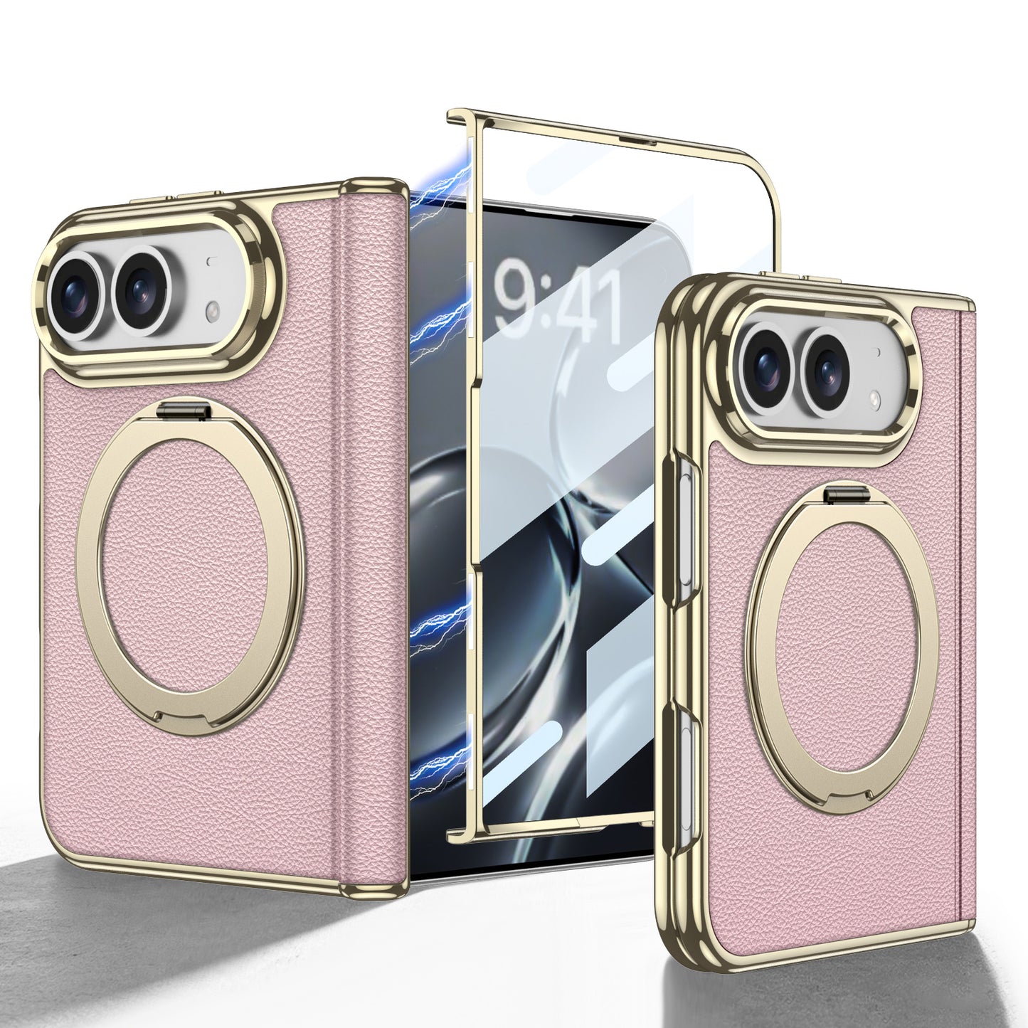 iPhone Ultra - Golden Plating Leather Cover Built-in Tempered Glass Screen & Magnetic Bracket