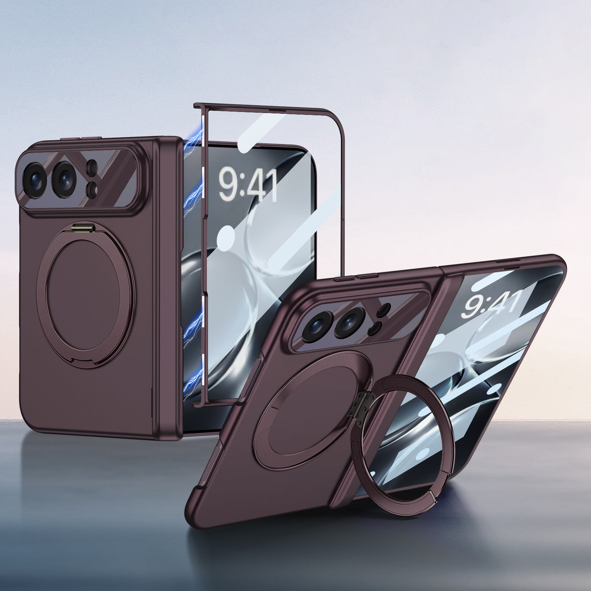 iPhone Duo | Magnetic Hinge Protection Phone Case Built-in Tempered Glass Film & Magnetic Kickstand