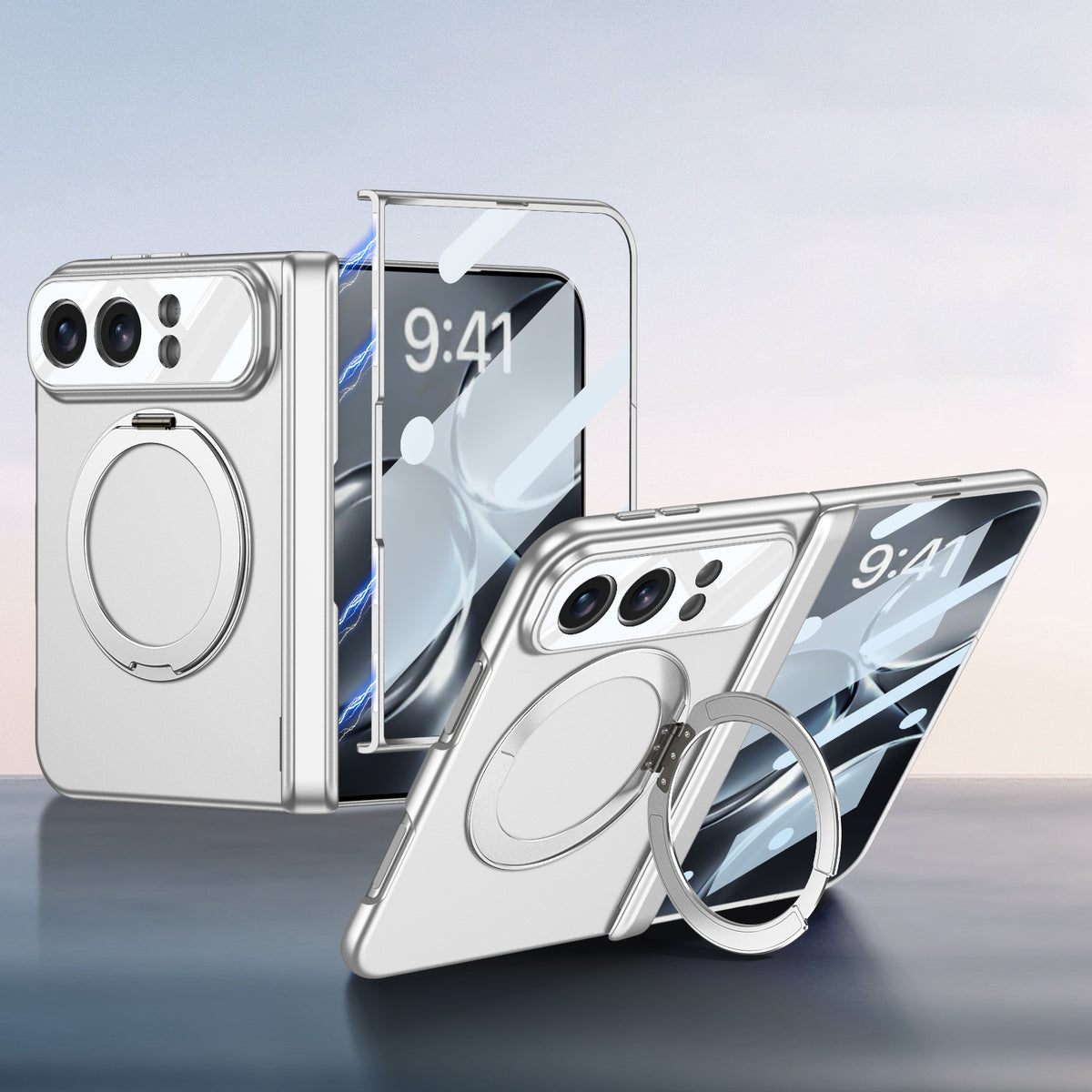 iPhone Duo | Magnetic Hinge Protection Phone Case Built-in Tempered Glass Film & Magnetic Kickstand