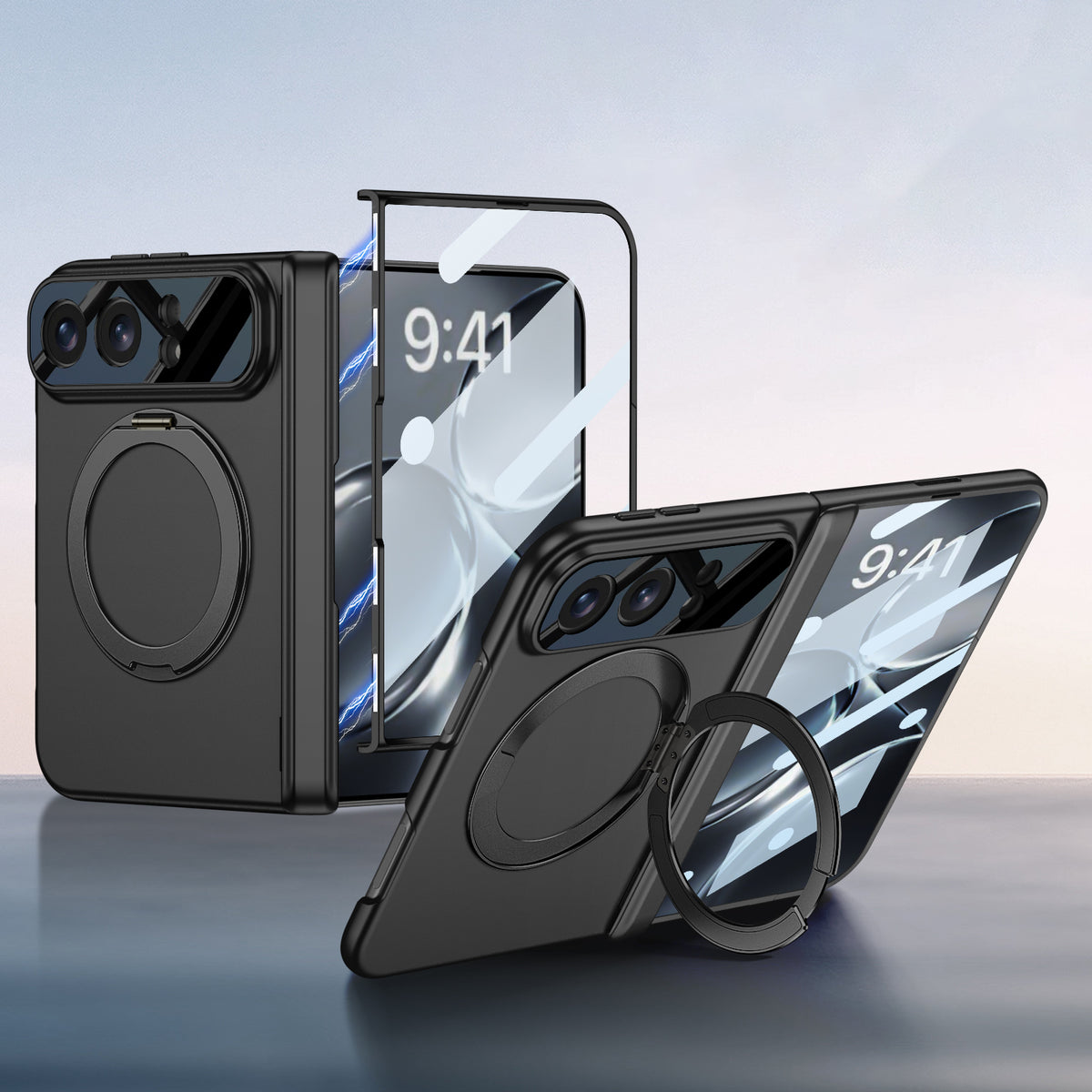 iPhone Duo | Magnetic Hinge Protection Phone Case Built-in Tempered Glass Film & Magnetic Kickstand