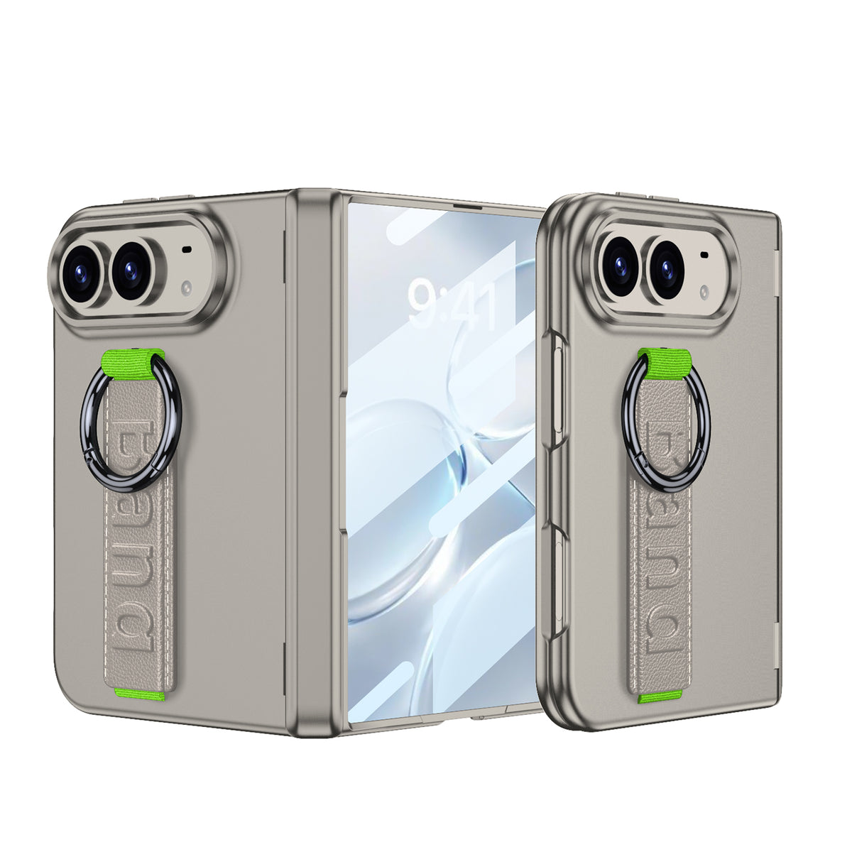 iPhone Duo - Magnetic Hinge Protection Cover Built-in Tempered Glass Film & Wrist Strap with Finger Ring Grip