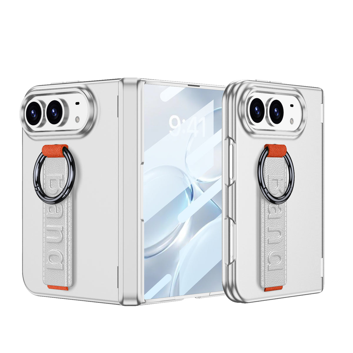 iPhone Duo - Magnetic Hinge Protection Cover Built-in Tempered Glass Film & Wrist Strap with Finger Ring Grip