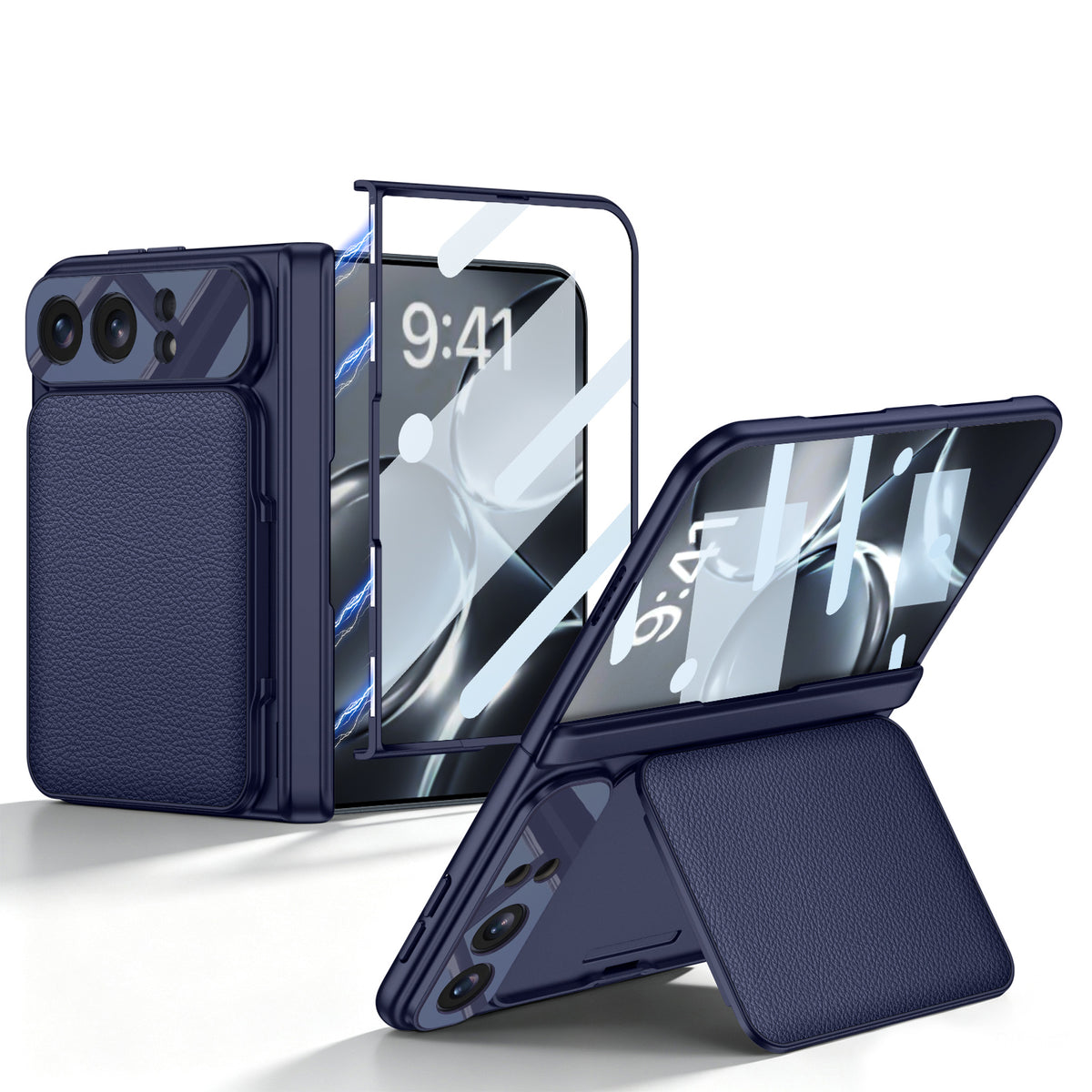 iPhone Duo - Magnetic Hinge Protection Cover Built-in Tempered Glass Film & Leather Card Holder
