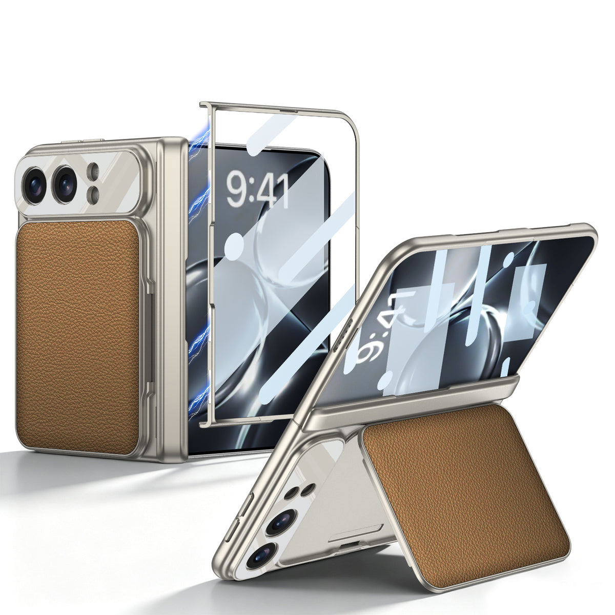 iPhone Duo - Magnetic Hinge Protection Cover Built-in Tempered Glass Film & Leather Card Holder