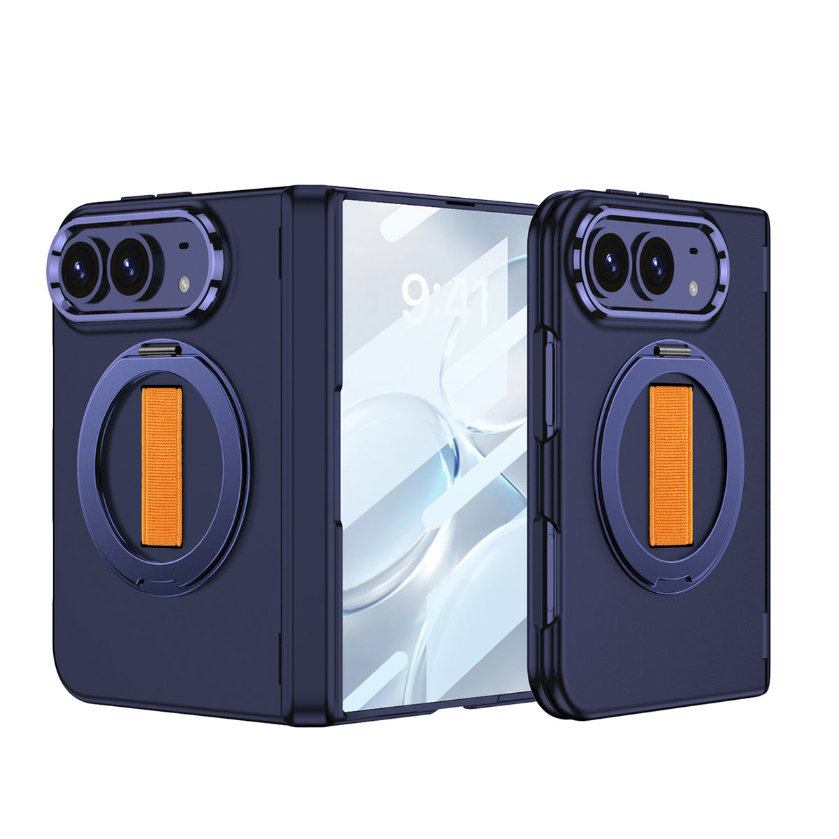 iPhone Duo - Magnetic Hinge Protection Fashion Cover Built-in Tempered Glass Film & Magnetic Kickstand & Finger Wristband