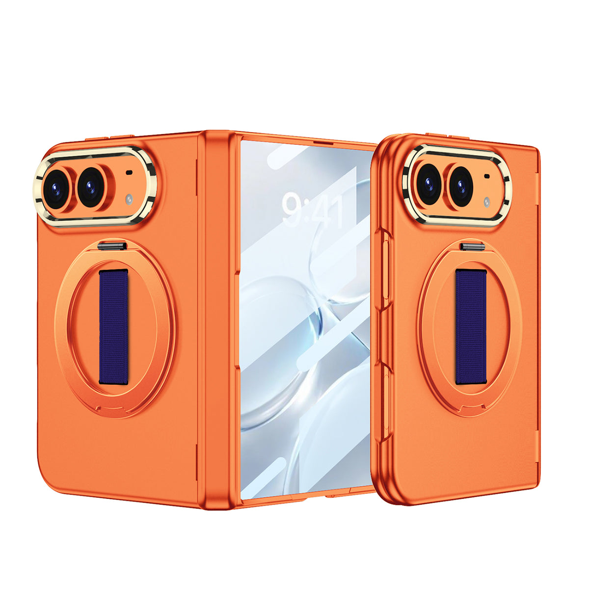 iPhone Duo - Magnetic Hinge Protection Fashion Cover Built-in Tempered Glass Film & Magnetic Kickstand & Finger Wristband
