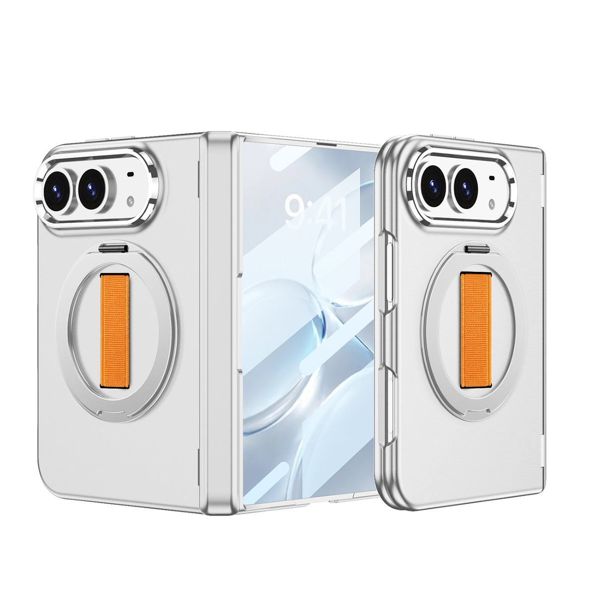 iPhone Duo - Magnetic Hinge Protection Fashion Cover Built-in Tempered Glass Film & Magnetic Kickstand & Finger Wristband