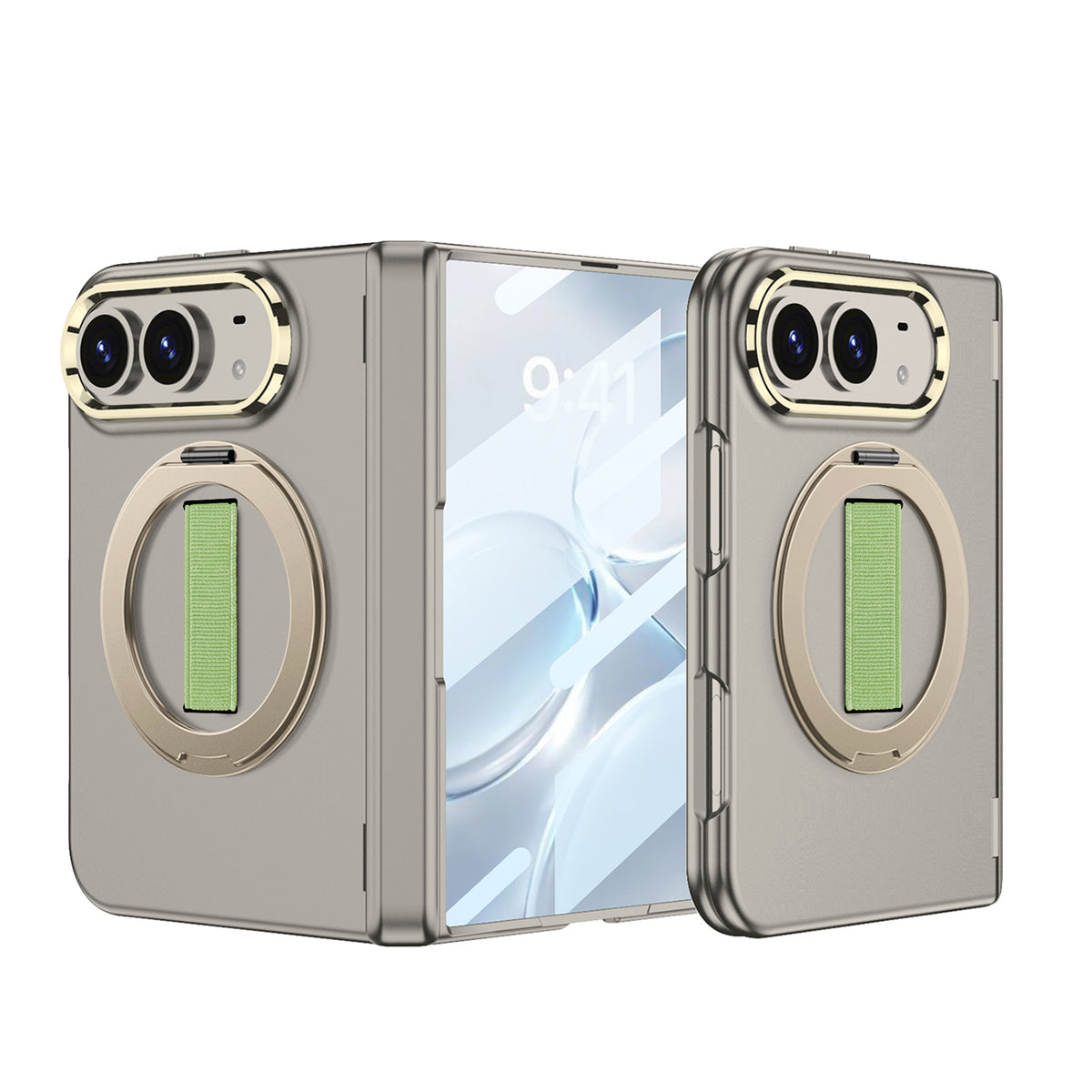 iPhone Duo - Magnetic Hinge Protection Fashion Cover Built-in Tempered Glass Film & Magnetic Kickstand & Finger Wristband