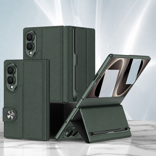 Luxurious Leather Phone Cover With Screen Protector & Pen-slot & Stylus For Galaxy Z Fold8 Wide Ultra