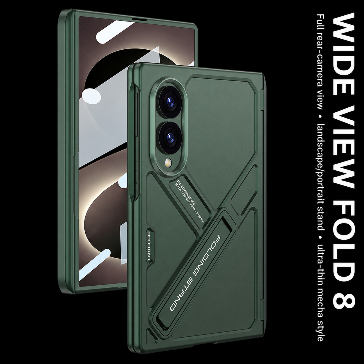 Armor Full-Body Protection Case For Galaxy Z Fold8 Wide Ultra – Hidden Kickstand,Tempered Glass Screen Protector