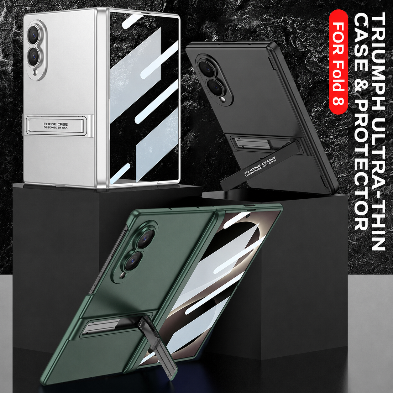 Business-style Bracket Magnetic Hinge Phone Case With Back Screen Film For Galaxy Z Fold 7/8 Ultra Wide