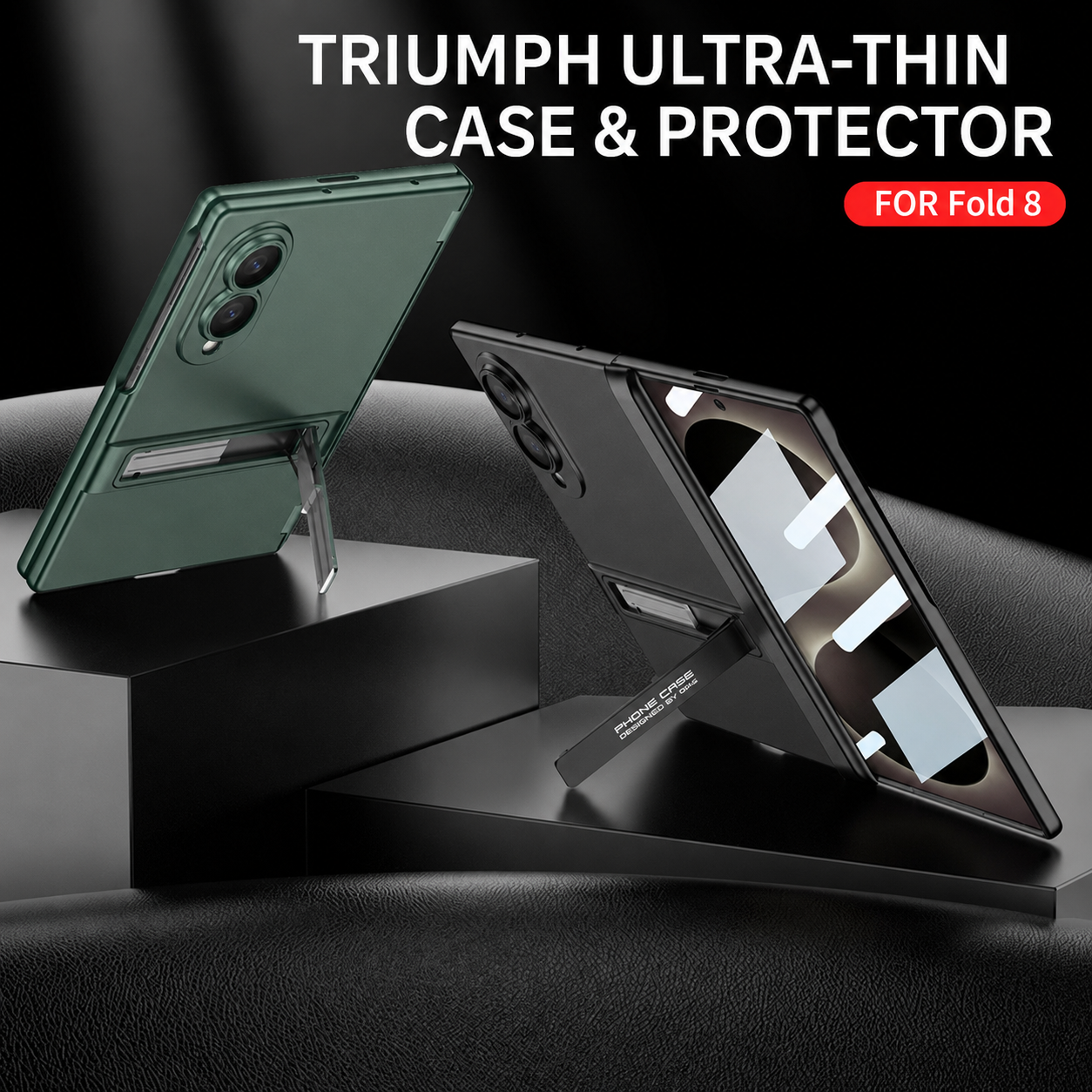 Business-style Bracket Magnetic Hinge Phone Case With Back Screen Film For Galaxy Z Fold 7/8 Ultra Wide