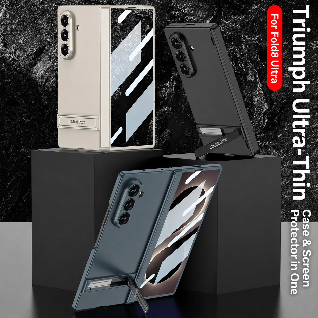 Business-style Bracket Magnetic Hinge Phone Case With Back Screen Film For Galaxy Z Fold 7/8 Ultra Wide