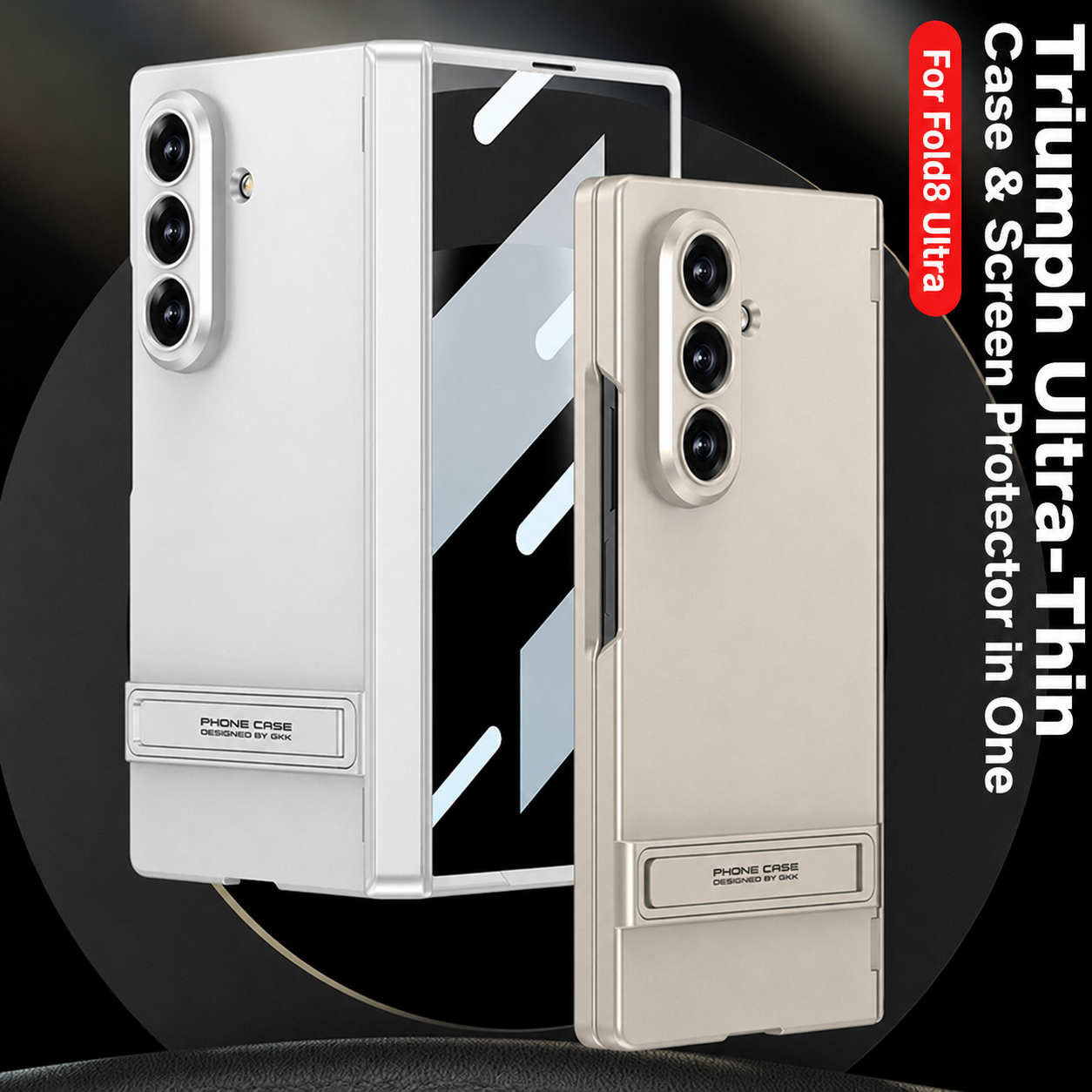 Business-style Bracket Magnetic Hinge Phone Case With Back Screen Film For Galaxy Z Fold 7/8 Ultra Wide