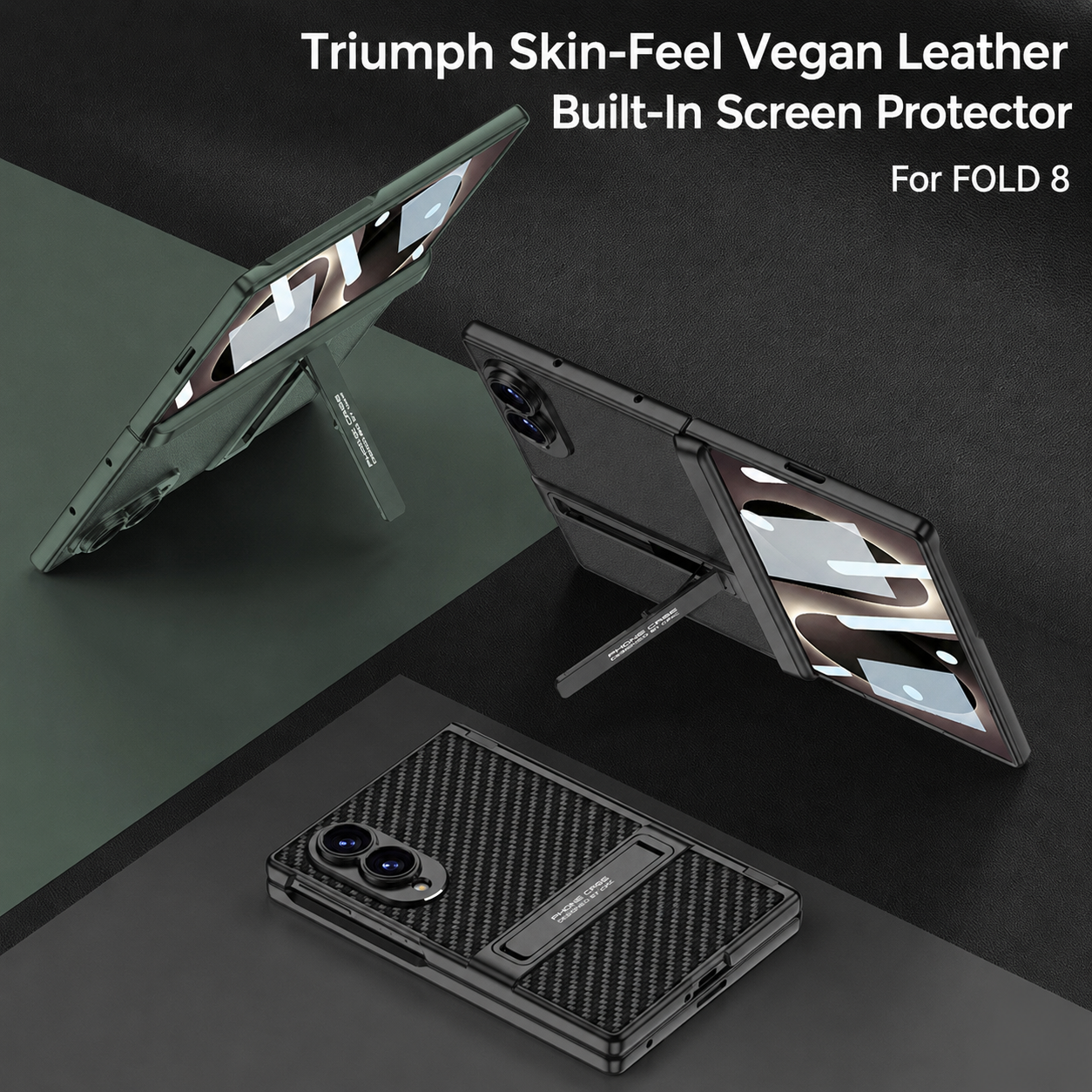 Leather Phone Case For Galaxy Z Fold8/7 Wide Ultra – Built-In Tempered Glass Film & Hidden Kickstand