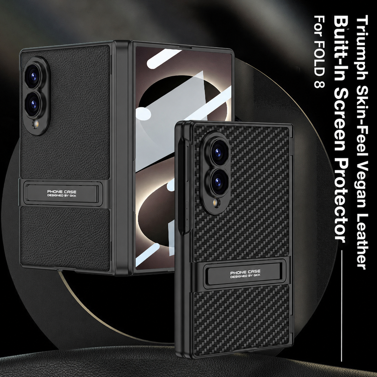 Leather Phone Case For Galaxy Z Fold8/7 Wide Ultra – Built-In Tempered Glass Film & Hidden Kickstand