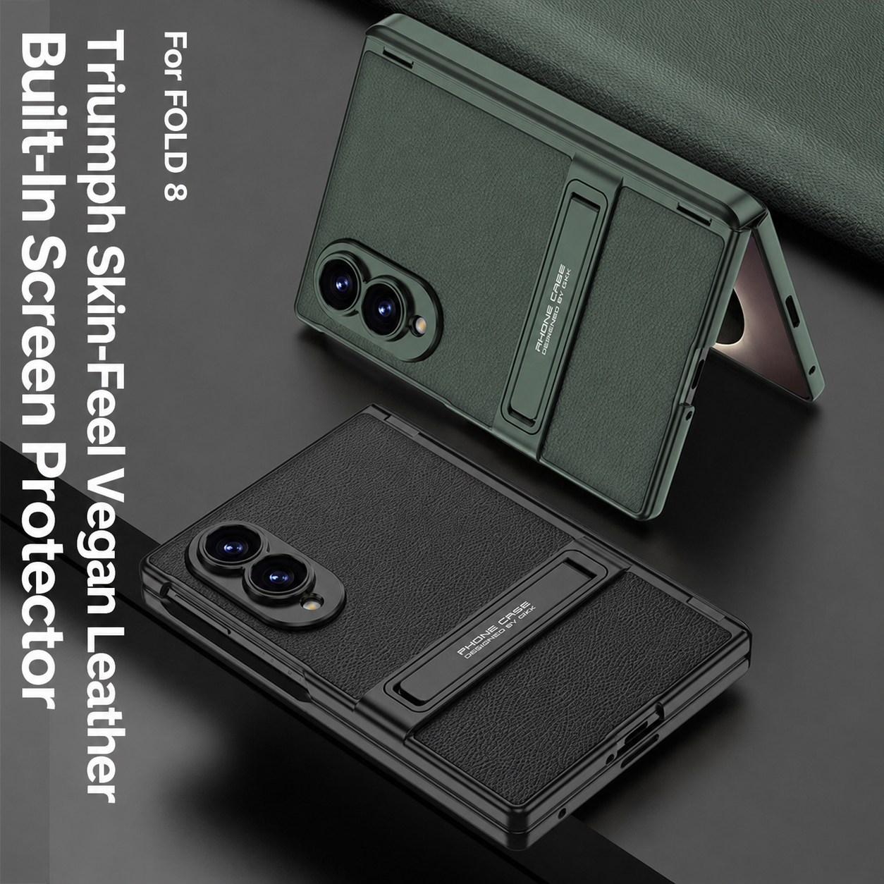 Leather Phone Case For Galaxy Z Fold8/7 Wide Ultra – Built-In Tempered Glass Film & Hidden Kickstand
