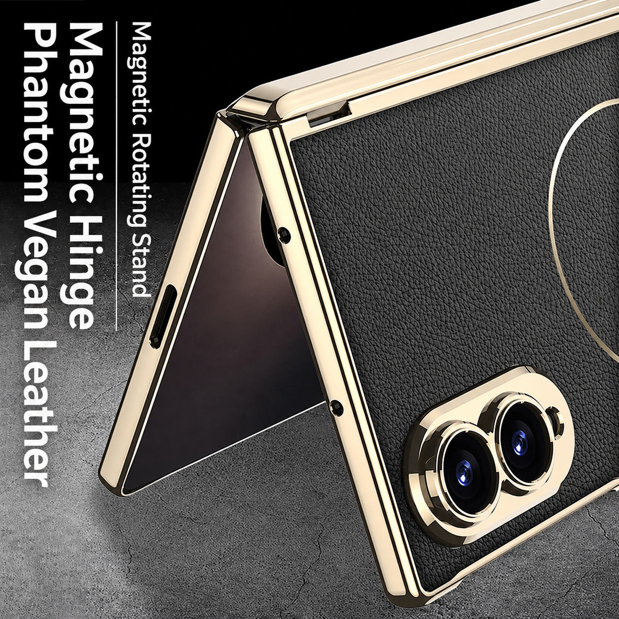 Luxurious Leather Golden Plating Phone Case with Built-In Tempered Glass & Magnetic Bracket For  Galaxy Z Fold 8/7 Wide Ultra