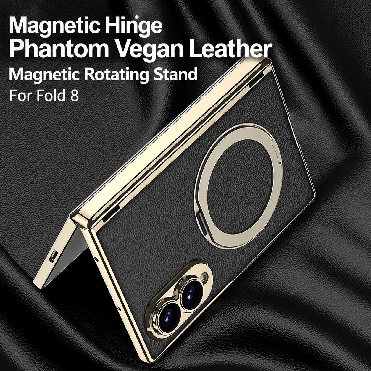 Luxurious Leather Golden Plating Phone Case with Built-In Tempered Glass & Magnetic Bracket For  Galaxy Z Fold 8/7 Wide Ultra
