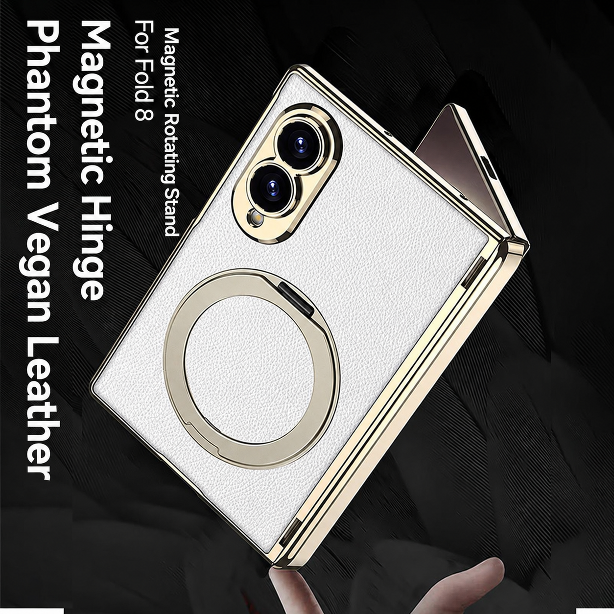 Luxurious Leather Golden Plating Phone Case with Built-In Tempered Glass & Magnetic Bracket For  Galaxy Z Fold 8/7 Wide Ultra