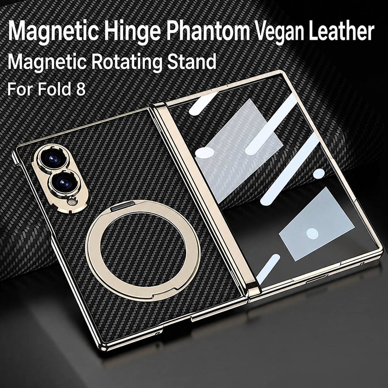 Luxurious Leather Golden Plating Phone Case with Built-In Tempered Glass & Magnetic Bracket For  Galaxy Z Fold 8/7 Wide Ultra