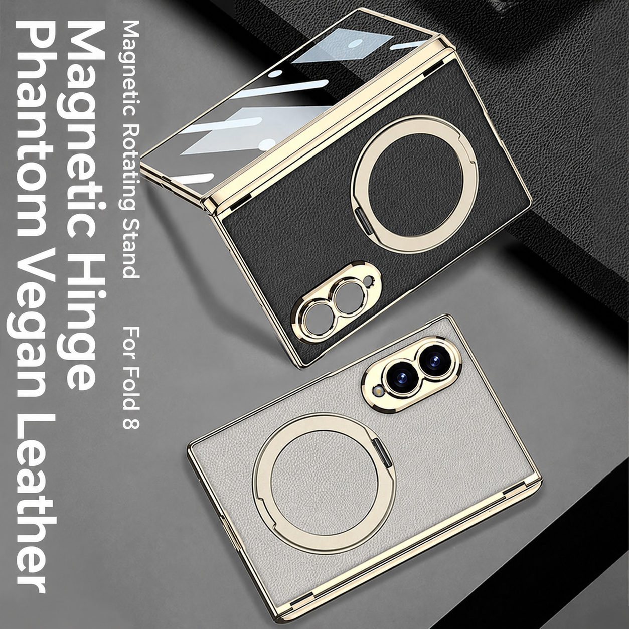 Luxurious Leather Golden Plating Phone Case with Built-In Tempered Glass & Magnetic Bracket For  Galaxy Z Fold 8/7 Wide Ultra