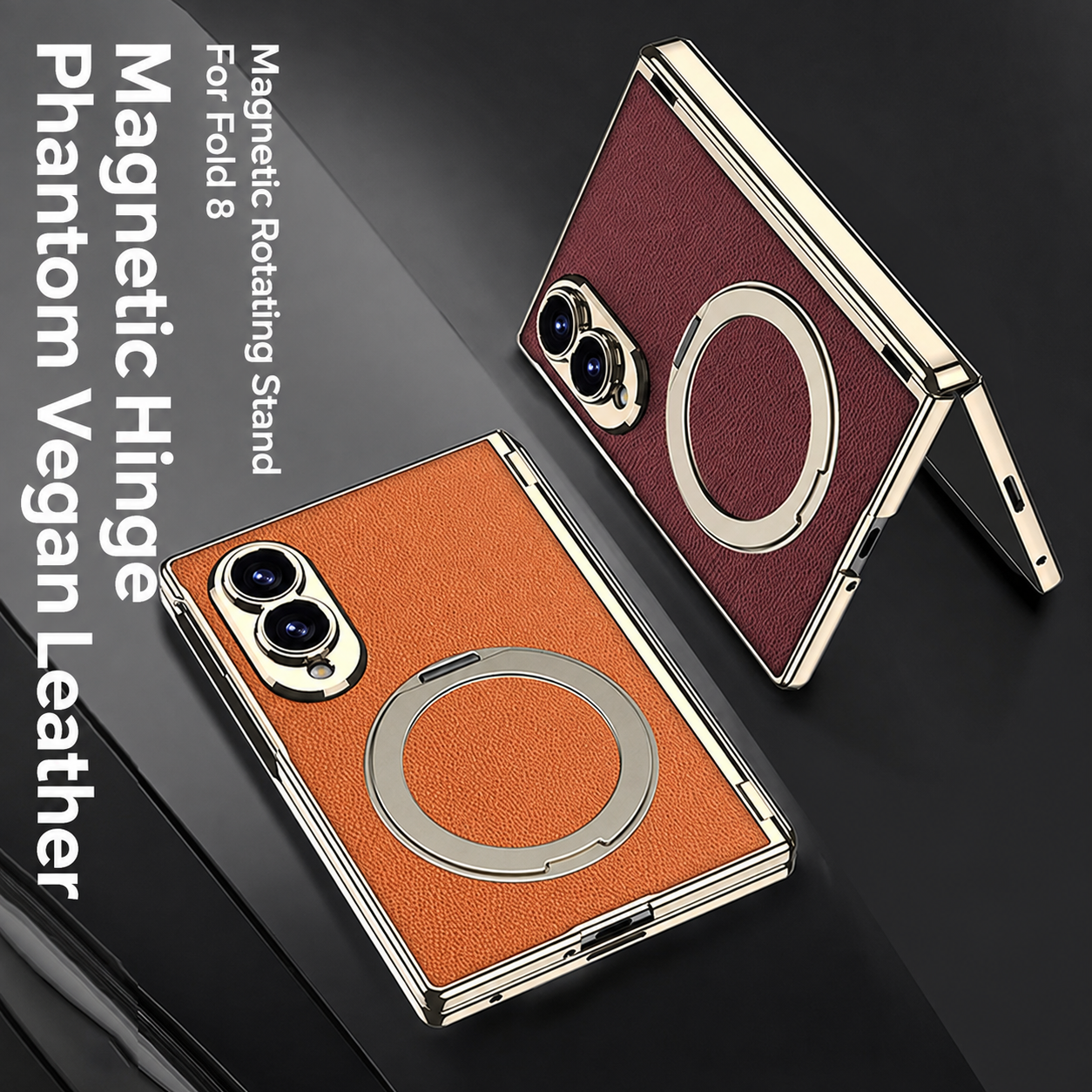 Luxurious Leather Golden Plating Phone Case with Built-In Tempered Glass & Magnetic Bracket For  Galaxy Z Fold 8/7 Wide Ultra