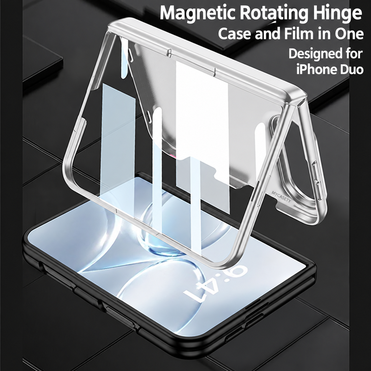 iPhone Duo - Magnetic Hinge Protection Cover Built-in Tempered Glass Film & Wrist Strap with Finger Ring Grip