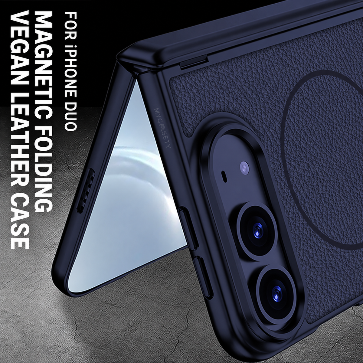 iPhone Duo - Magnetic Hinge Protection Leather Cover Built-in Tempered Glass Film & Magnetic Ring