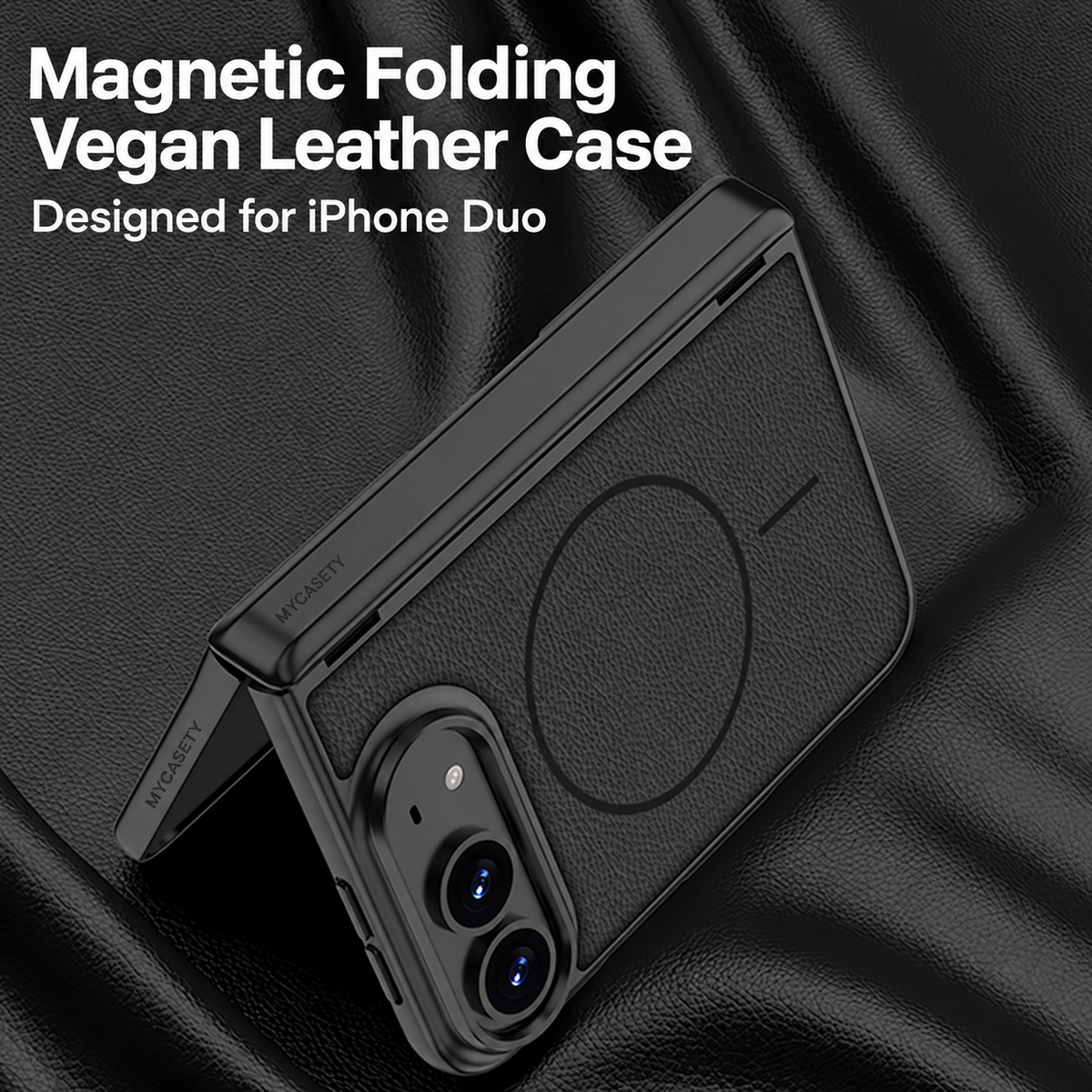 iPhone Duo - Magnetic Hinge Protection Leather Cover Built-in Tempered Glass Film & Magnetic Ring