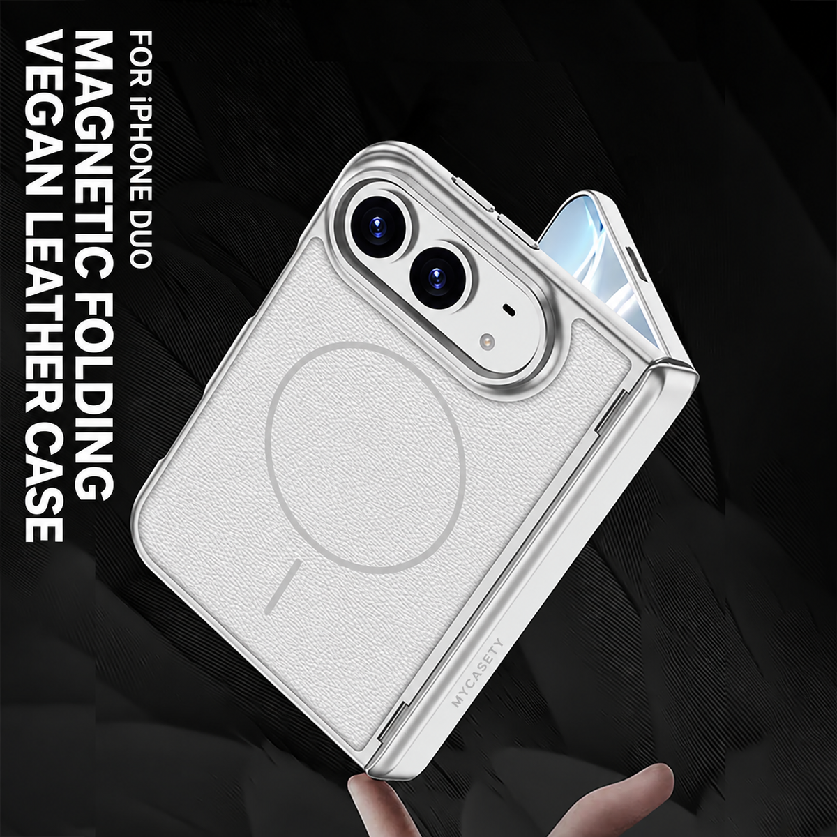 iPhone Duo - Magnetic Hinge Protection Leather Cover Built-in Tempered Glass Film & Magnetic Ring