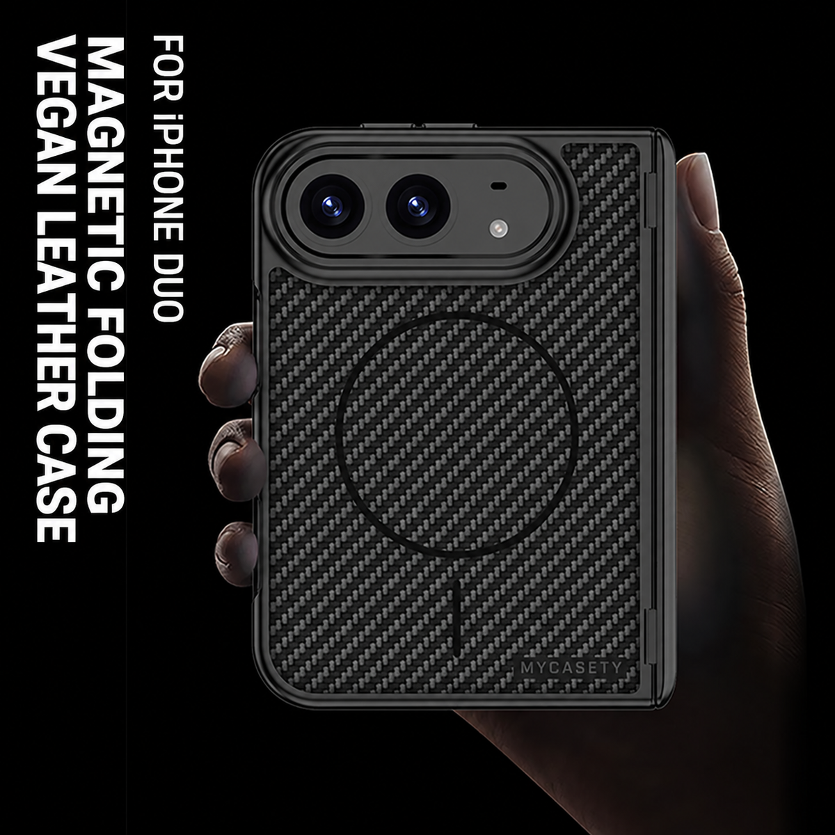 iPhone Duo - Magnetic Hinge Protection Leather Cover Built-in Tempered Glass Film & Magnetic Ring