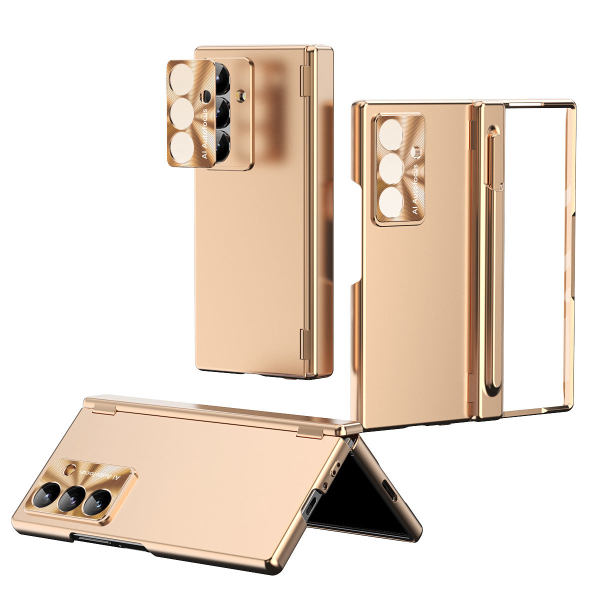 Electroplated Folding Case For Galaxy Z Fold 7/6/5/4/3 With Double Hinge Protector and Free Stylus