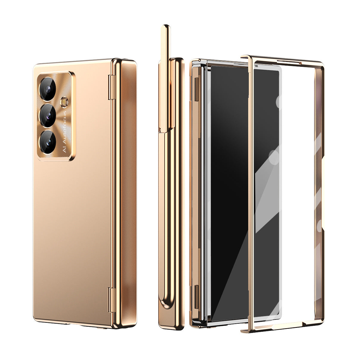 Electroplated Folding Case For Galaxy Z Fold 7/6/5/4/3 With Double Hinge Protector and Free Stylus