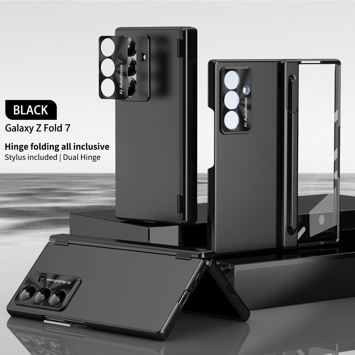 Electroplated Folding Case For Galaxy Z Fold 7/6/5/4/3 With Double Hinge Protector and Free Stylus