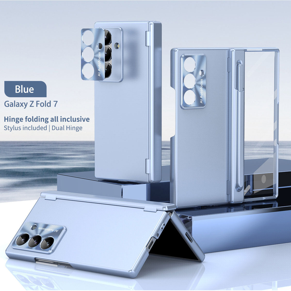 Electroplated Folding Case For Galaxy Z Fold 7/6/5/4/3 With Double Hinge Protector and Free Stylus