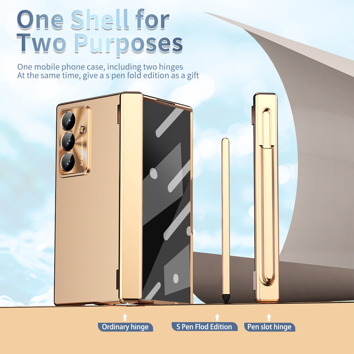 Electroplated Folding Case For Galaxy Z Fold 7/6/5/4/3 With Double Hinge Protector and Free Stylus