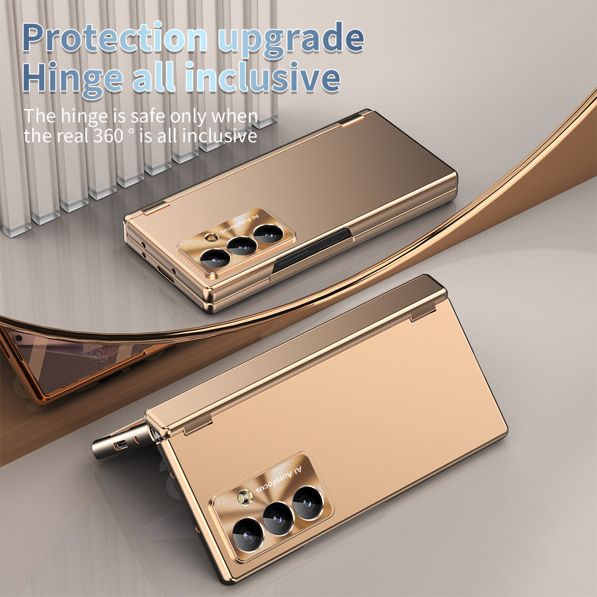 Electroplated Folding Case For Galaxy Z Fold 7/6/5/4/3 With Double Hinge Protector and Free Stylus