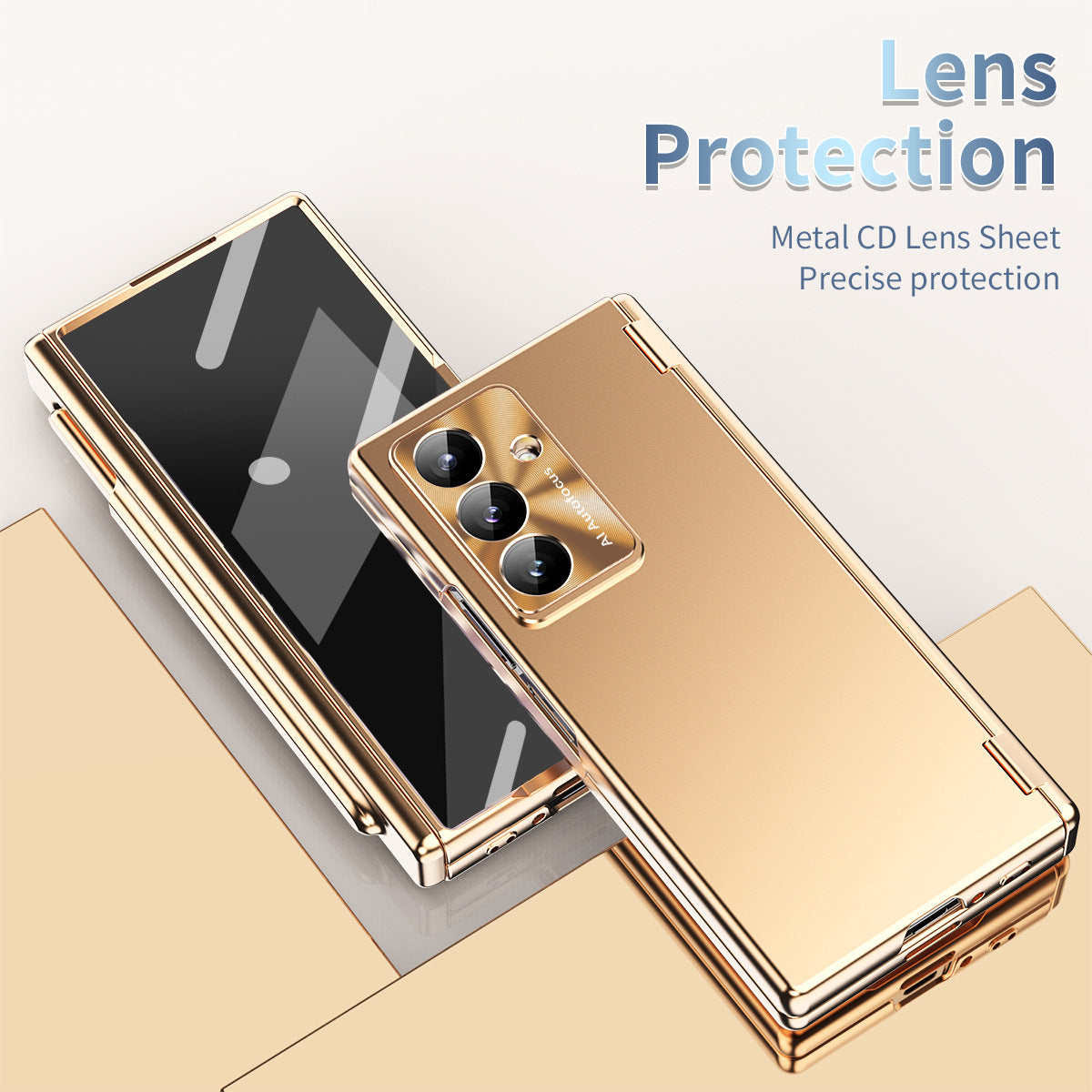Electroplated Folding Case For Galaxy Z Fold 7/6/5/4/3 With Double Hinge Protector and Free Stylus