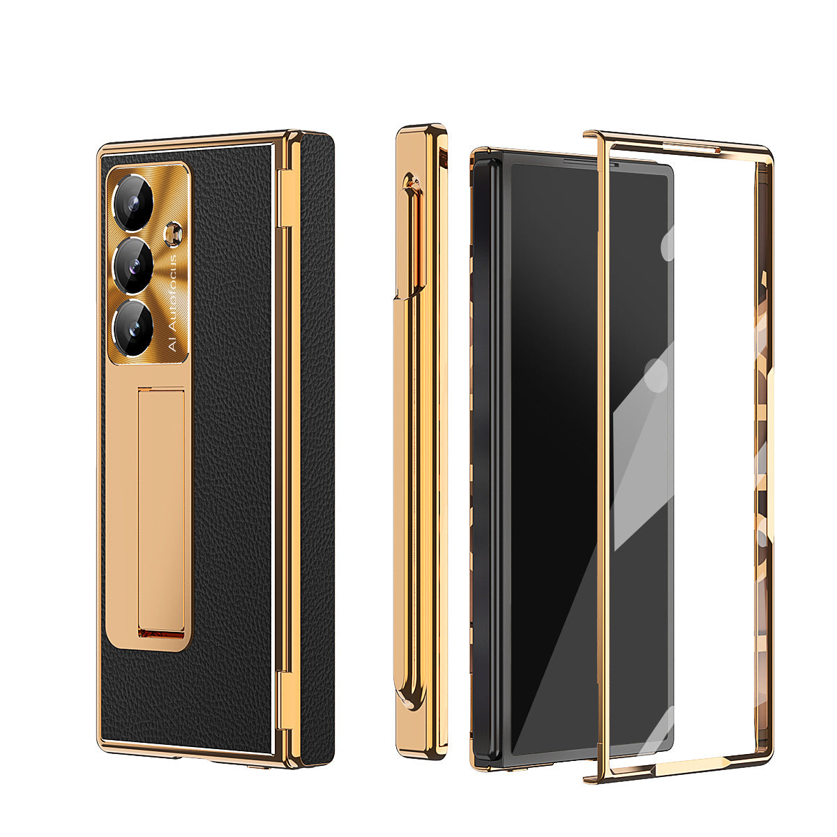 Aluminum Alloy Frame Magnetic Bracket All-Inclusive Electroplating Leather Cover For Galaxy Z Fold 7/6/5/4/3