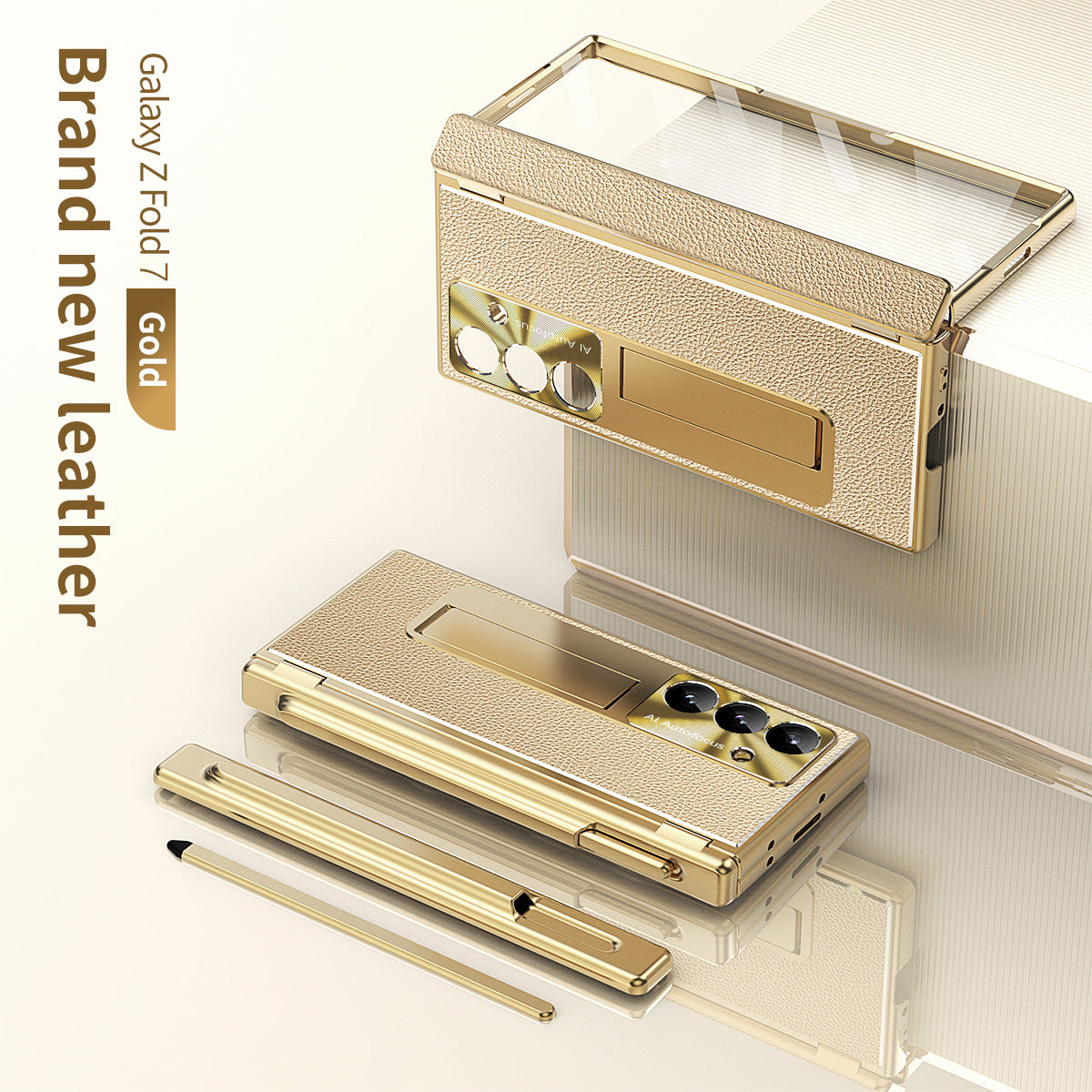 Aluminum Alloy Frame Magnetic Bracket All-Inclusive Electroplating Leather Cover For Galaxy Z Fold 7/6/5/4/3