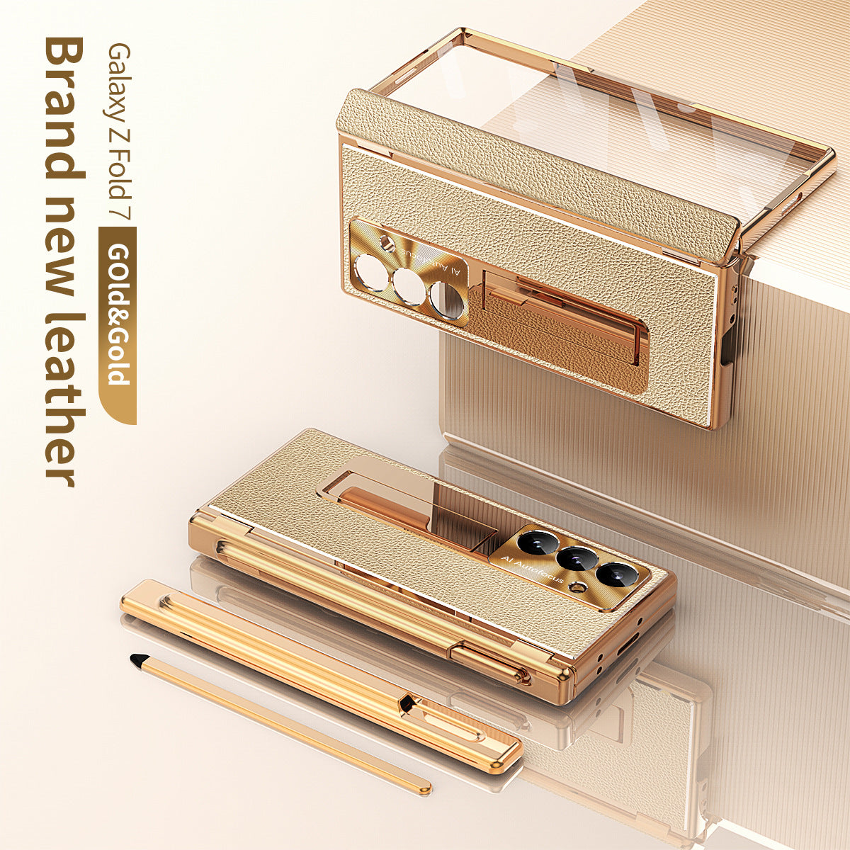 Aluminum Alloy Frame Magnetic Bracket All-Inclusive Electroplating Leather Cover For Galaxy Z Fold 7/6/5/4/3